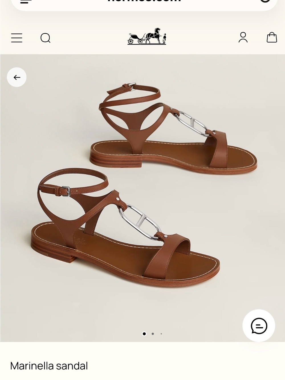 Brown Leather Ankle-Strap Sandal with Silver Link